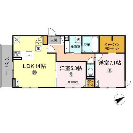 DーRESENA浮城(2LDK/1階)の間取り写真