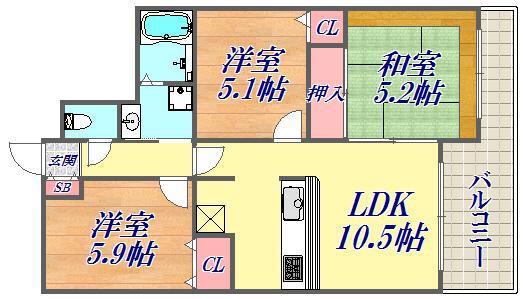 ベルレコルテ浜辺(3LDK/12階)の間取り写真