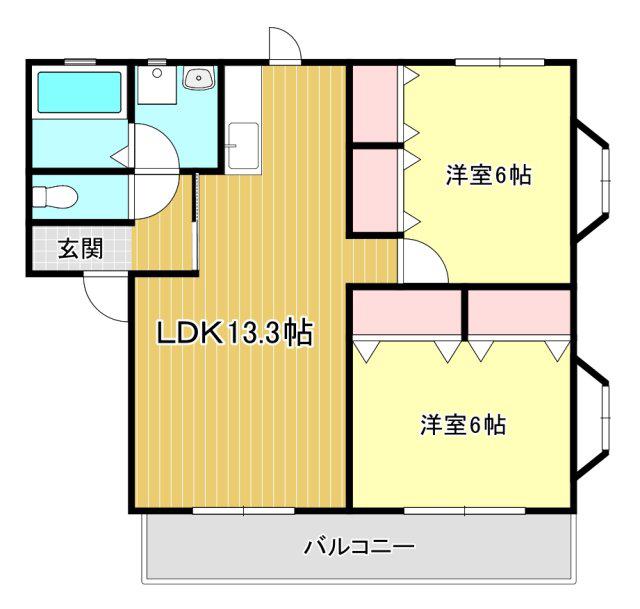 ティエドIIO C(2LDK/2階)の間取り写真