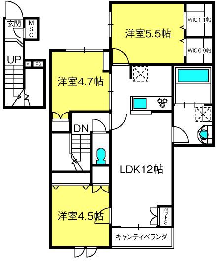 アデレードフラッツ(3LDK/2階)の間取り写真