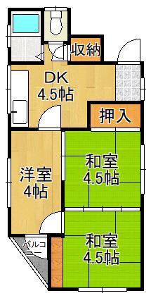 祇園1丁目アパート(3DK/2階)の間取り写真