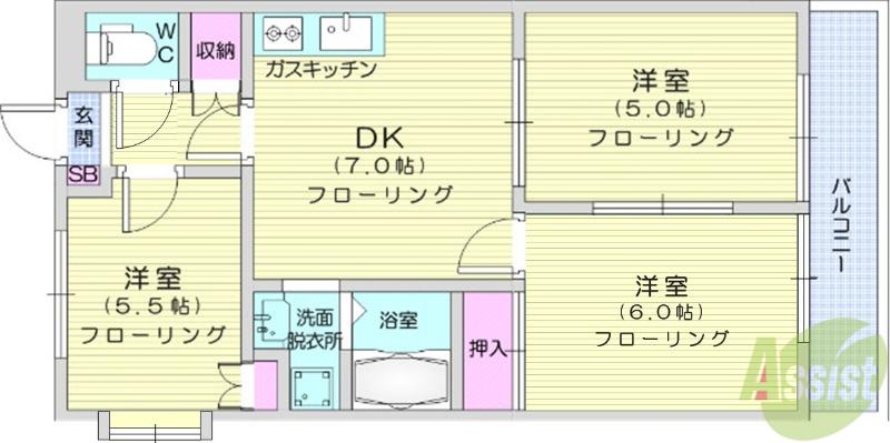 ハイブリッドレジデンスⅤ(3DK/1階)の間取り写真