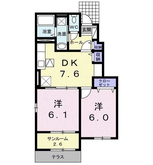 プレジール II(2DK/1階)の間取り写真