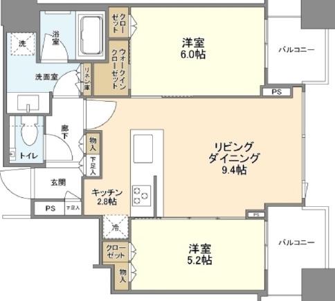 シティタワー大阪本町(2LDK/23階)の間取り写真