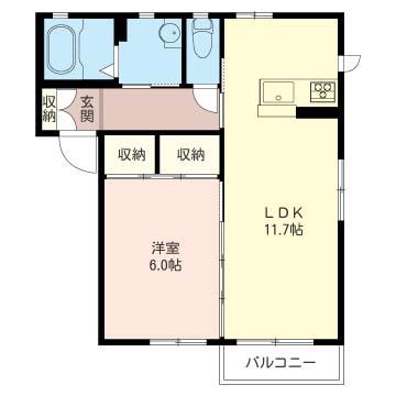 SHAMAISONビアン アンソレイエ(1LDK/2階)の間取り写真
