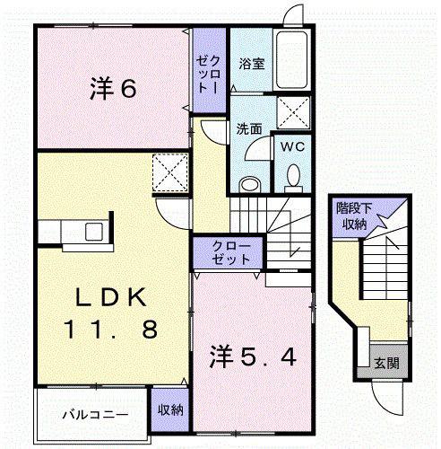 プラシード上ノ山 D(2LDK/2階)の間取り写真