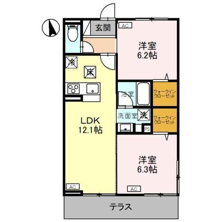CLASSEUM元今泉(2LDK/1階)の間取り写真
