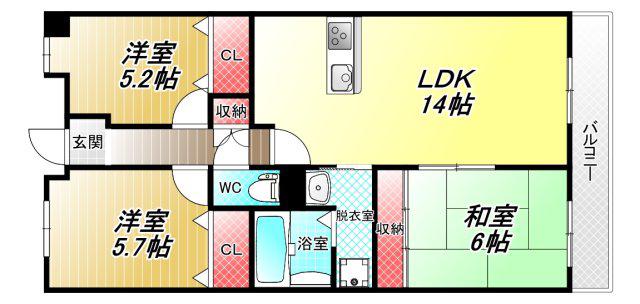リエラ八尾本町(3LDK/4階)の間取り写真