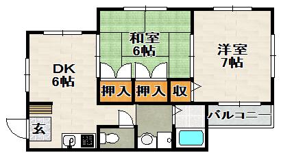 阪急宝塚線 山本駅(兵庫) 徒歩15分 2階建 築34年(2DK/1階)の間取り写真