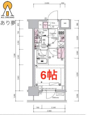 SYFORME YOKOHAMA-BANDOBASHI 606(1K/6階)の間取り写真