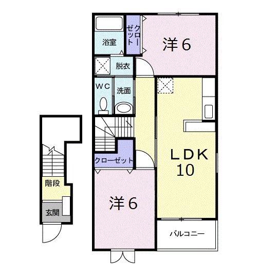 カルムメゾンB(2LDK/2階)の間取り写真