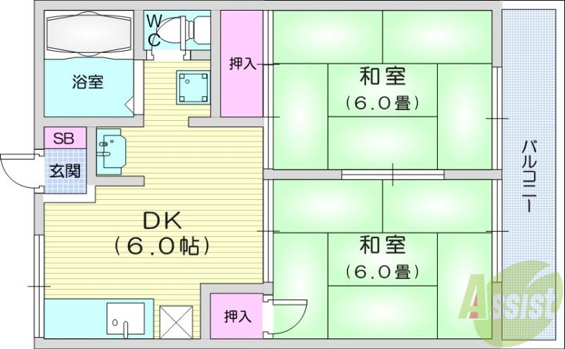 アメニティーゾーンイズミ(2DK/2階)の間取り写真
