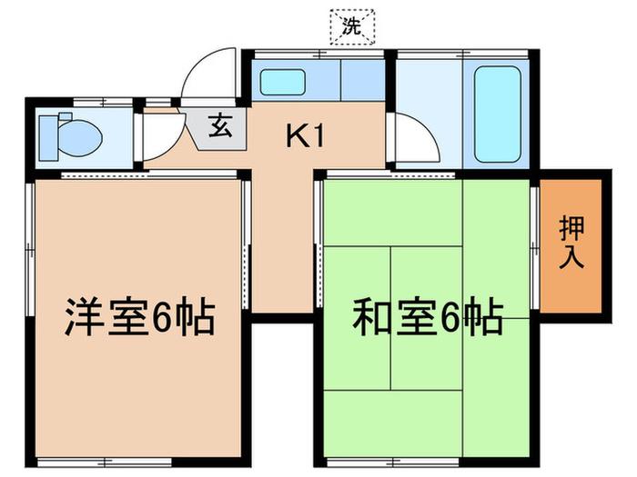 服文荘(2K/1階)の間取り写真