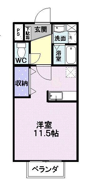 ペアフィールド(ワンルーム/1階)の間取り写真