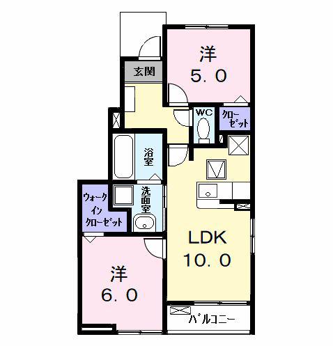 ロークァット II(2LDK/1階)の間取り写真