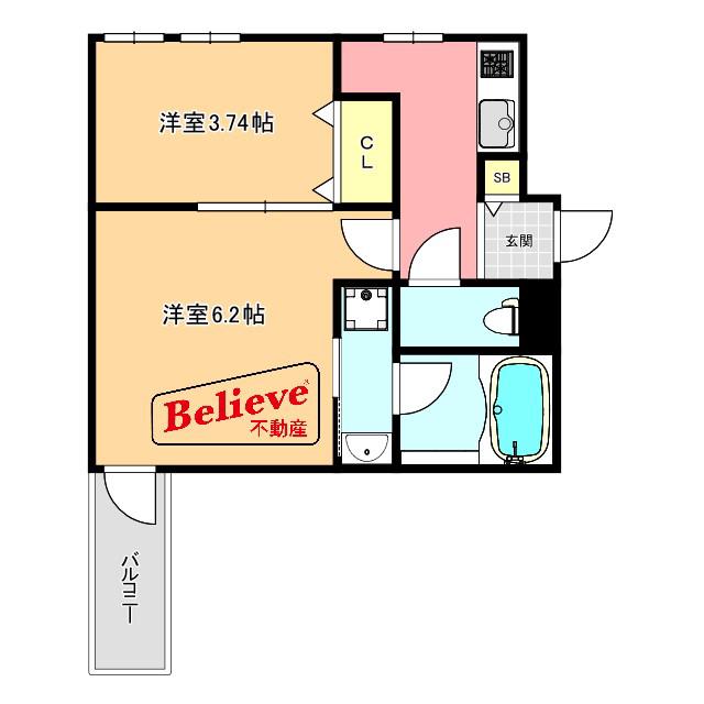 CHERIM試験場前II(2K/3階)の間取り写真