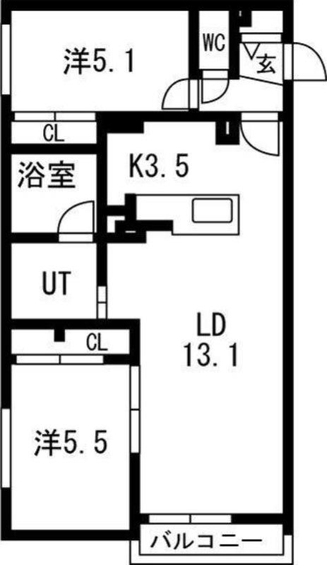 エルクリエイト苗穂(2LDK/2階)の間取り写真