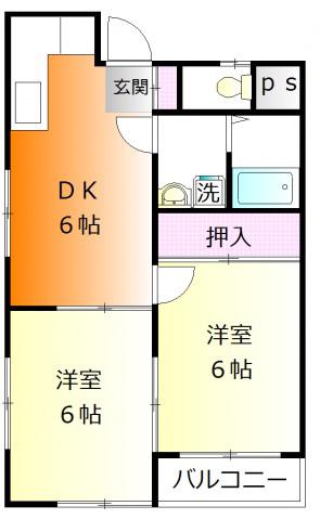 ジュネパレス市川第42(2DK/1階)の間取り写真