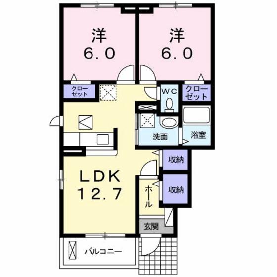 フリーデA(2LDK/1階)の間取り写真