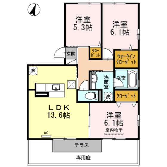シャルムサールB(3LDK/1階)の間取り写真