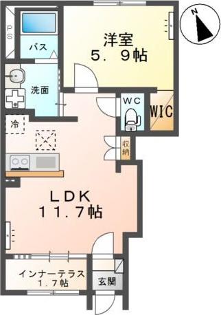 スカイ・ブルー(1LDK/1階)の間取り写真