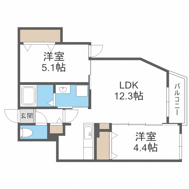 サリーレ新札幌B(2LDK/3階)の間取り写真