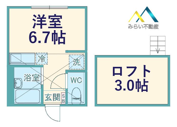 ヒルズ庚台(ワンルーム/2階)の間取り写真