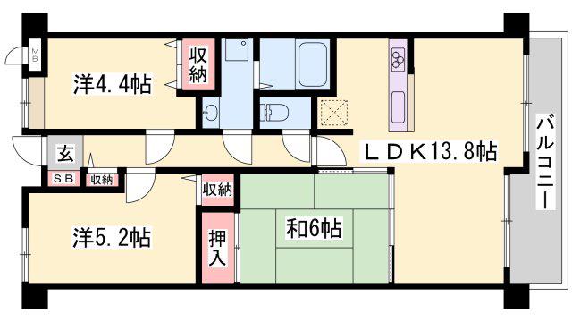 サクラメント今宿(3LDK/4階)の間取り写真