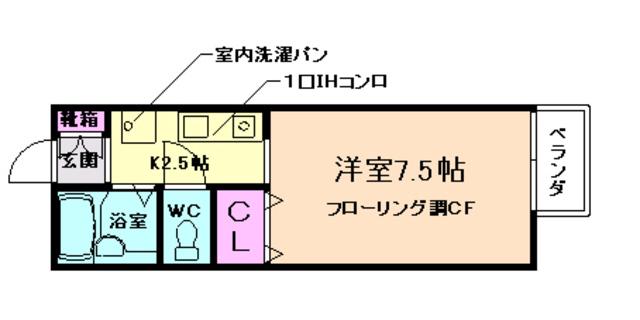 キューブコート風路箕(1K/2階)の間取り写真