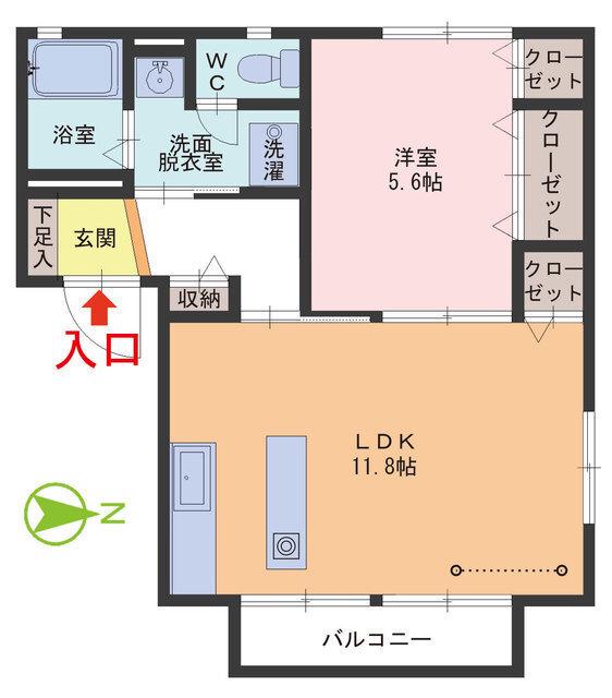 メゾン ポラムB棟(1LDK/2階)の間取り写真
