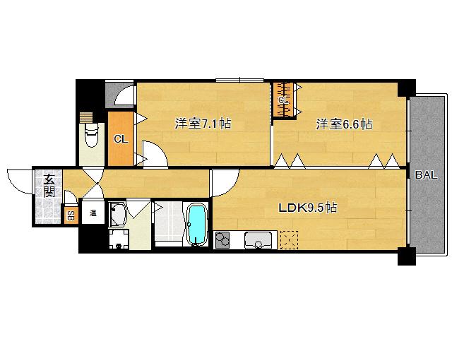 アリコス壬生(2LDK/7階)の間取り写真
