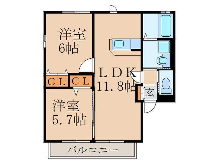 ファミーユA(2LDK/1階)の間取り写真