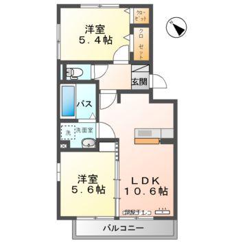 サンガーデン赤妻 A棟(2LDK/1階)の間取り写真