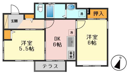 グリムハイム(2DK/1階)の間取り写真
