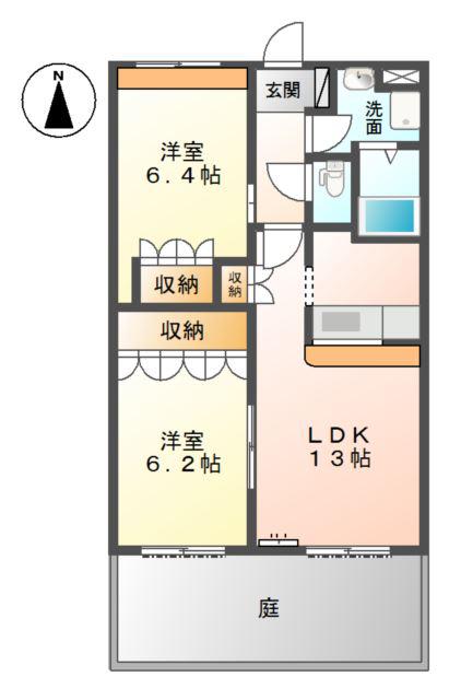 グレイスヴィラ(2LDK/1階)の間取り写真