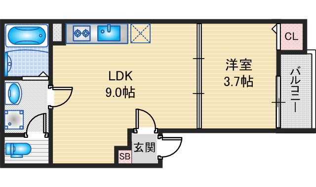 ポラリス摂津 R棟(1LDK/2階)の間取り写真
