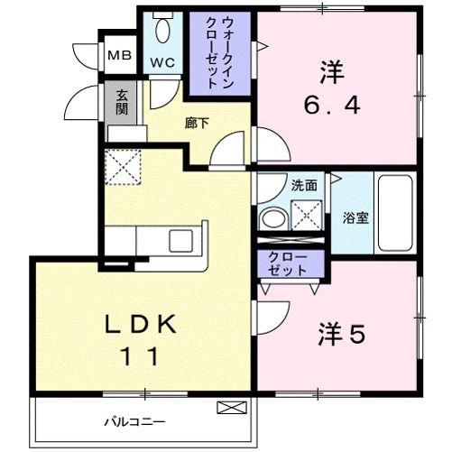 メゾンプラシードI・II(2LDK/2階)の間取り写真