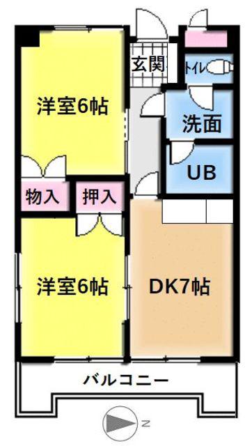 ロワール二本松(2DK/3階)の間取り写真