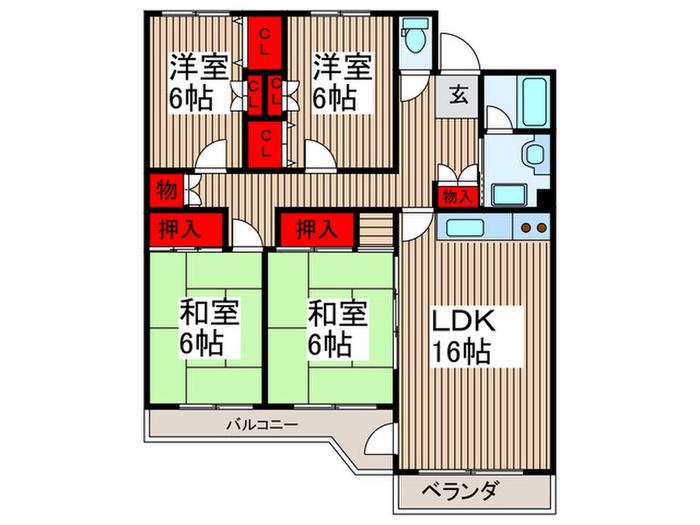 入間扇町屋団地5号棟(4LDK/4階)の間取り写真