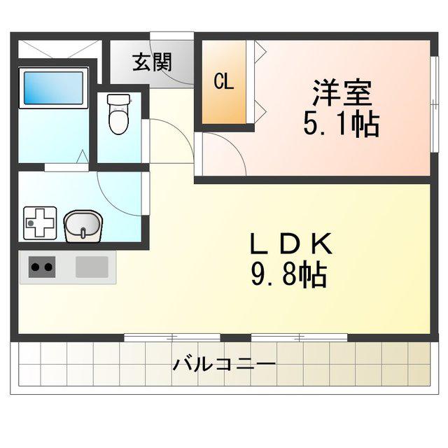 FRONT FIELD長居東(1LDK/9階)の間取り写真