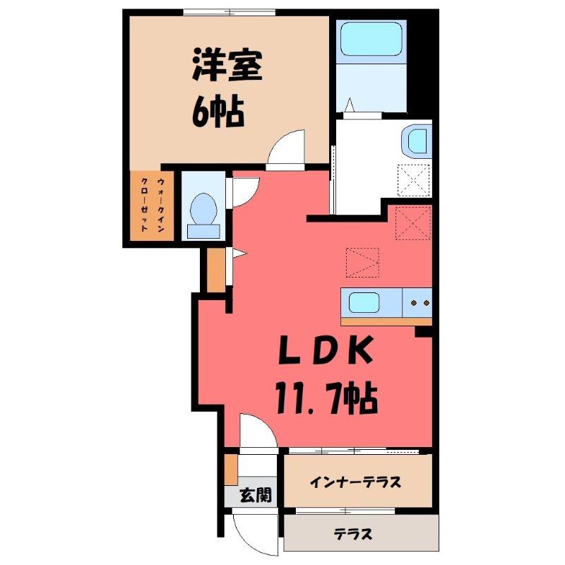 リラ ヴェール(1LDK/1階)の間取り写真