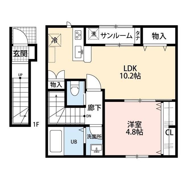 ROOMS大島(1LDK/2階)の間取り写真