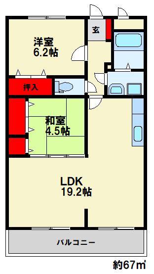 ファミール大谷(2LDK/3階)の間取り写真