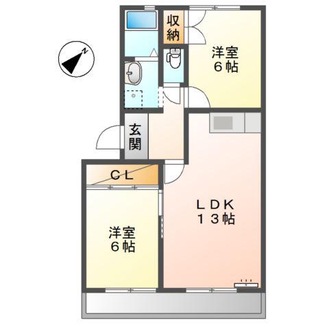 グレイスヴィラ萩山(2LDK/2階)の間取り写真