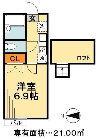 シシアシティ(1K/2階)の間取り写真