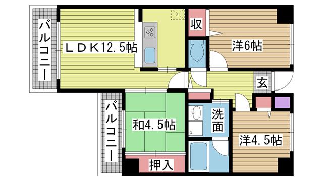 エリム摩耶(3LDK/2階)の間取り写真