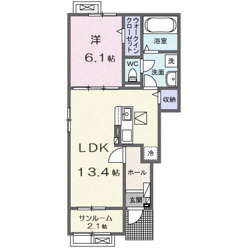 ソレイユI(1LDK/1階)の間取り写真