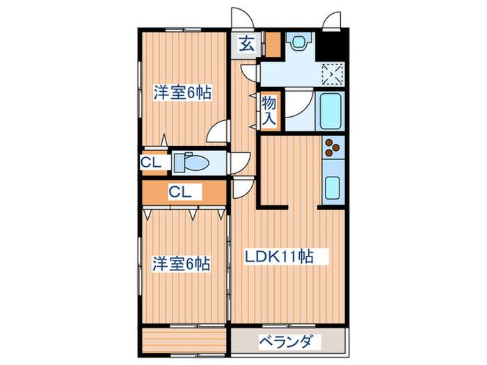 シェ・ブランシュII(2LDK/2階)の間取り写真