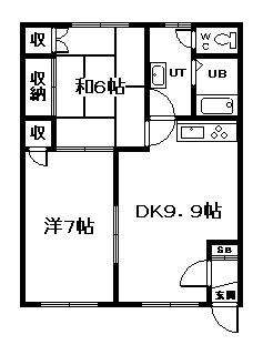 ソルテリア13A(2DK/2階)の間取り写真