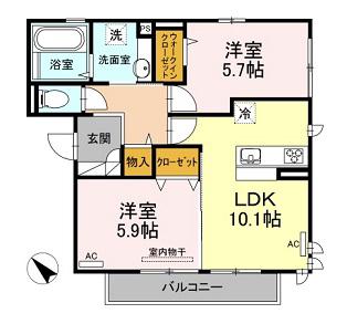 アンビエンテガーデンB棟(2LDK/2階)の間取り写真